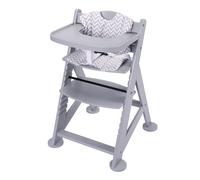 Sunny Fynn Chaise haute en bois, grise | Chaise haute bébé, chaise haute pour enfant avec tablette amovible, set de coussins et ceinture de sécurité | à partir de 9 mois environ - 55,5 x 55 x 80 cm