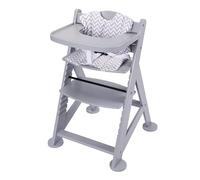 Sunny Fynn Chaise haute en bois, grise | Chaise haute bébé, chaise haute pour enfant avec tablette amovible, set de coussins et ceinture de sécurité | à partir de 9 mois environ - 55,5 x 55 x 80 cm