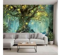 Sunny Graphics Print Fantasy Forest Papier peint mural autocollant mural photo arbre lumineux et scène cascade Décoration murale pour salon, chambre à coucher, bureau, espace de méditation 250 x 175