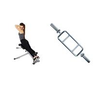 Sunny Health and Fitness 45 Degree Hyperextension Roman Chair, Steel, Grey, One Size + 86 cm Olympic Triceps Bar with Ring Collars, Olympic Weight for Weightlifting and Bodybuilding