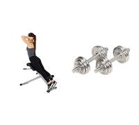 Sunny Health and Fitness 45 Degree Hyperextension Roman Chair, Steel, Grey, One Size + Adjustable 15 KG Dumbbell Set w/Carry Case, Space Saver, Secure Quick-Lock, Anti-Slip Steel Handle