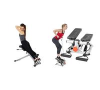 Sunny Health and Fitness 45 Degree Hyperextension Roman Chair, Steel, Grey, One Size + Advanced Mini Home Steppers, Total Body Workout Stair Machine with Resistance Bands - SF-S0978