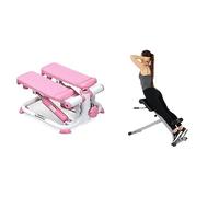 Sunny Health and Fitness 45 Degree Hyperextension Roman Chair, Steel, Grey, One Size + Exercise Stepping Machine, Portable Mini Stair Stepper for Home, Desk or Office Workouts