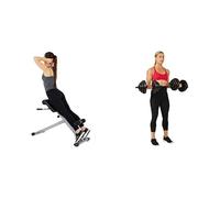Sunny Health and Fitness 45 Degree Hyperextension Roman Chair, Steel, Grey, One Size + Exercise Vinyl 18 KG Dumbbell Set Hand Weights for Strength Training, Weight Loss, Workout Bench
