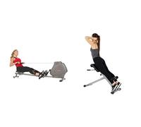 Sunny Health and Fitness 45 Degree Hyperextension Roman Chair, Steel, Grey, One Size + Foldable and Compact Magnetic Rowing Machine, 130 KG Max, LCD Display, Super Quiet