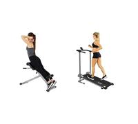 Sunny Health and Fitness 45 Degree Hyperextension Roman Chair, Steel, Grey, One Size + Foldable Manual Treadmill, Compact Cardio Fitness, Durable Non-Electric Incline Exercise
