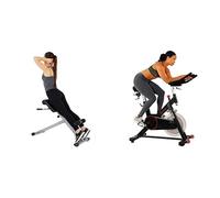 Sunny Health and Fitness 45 Degree Hyperextension Roman Chair, Steel, Grey, One Size + Indoor Cycling Wheel with Magnetic Belt Drive, 136kg Max Weight, 20kg Flywheel, Pedal Hook