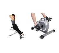 Sunny Health and Fitness 45 Degree Hyperextension Roman Chair, Steel, Grey, One Size + Magnetic Under Desk Mini Exercise Cycle Bike, Dual Function Pedal Exerciser