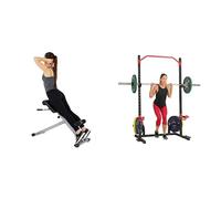 Sunny Health and Fitness 45 Degree Hyperextension Roman Chair, Steel, Grey, One Size + Power Zone Squat Stand Rack Power Cage - SF-XF9931