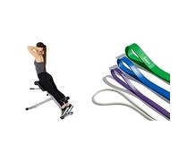 Sunny Health and Fitness 45 Degree Hyperextension Roman Chair, Steel, Grey, One Size + Versatile Resistance Bands (Single or Combination Set) - 4.5-35kg Combo