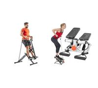 Sunny Health and Fitness Exercise Stepping Machine, Portable Mini Stair Stepper + Foldable and Compact Magnetic Rowing Machine, 130 KG Max, LCD Display, Super Quiet