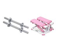 Sunny Health and Fitness Exercise Stepping Machine, Portable Mini Stair Stepper for Home Or Office + 35.5 cm Threaded Chrome Dumbbell Bar