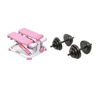 Sunny Health and Fitness Exercise Stepping Machine, Portable Mini Stair Stepper for Home Or Office + Exercise Vinyl 18 KG Dumbbell Set Hand Weights for Strength Training, Weight Loss