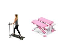 Sunny Health and Fitness Exercise Stepping Machine, Portable Mini Stair Stepper for Home Or Office + Foldable Manual Treadmill, Compact Cardio Fitness, Durable Non-Electric Incline Exercise