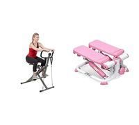 Sunny Health and Fitness Exercise Stepping Machine, Portable Mini Stair Stepper for Home Or Office + Row-N-Ride™ Pro Squat Assist Trainer, Rowing Machine w/Digital Monitor & Resistance Bands