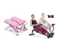 Sunny Health and Fitness Exercise Stepping Machine, Portable Mini Stair Stepper for Home Or Office + Smart Compact Adjustable Rowing Machine, 12 Levels Adjustable Resistance