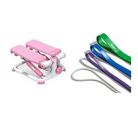 Sunny Health and Fitness Exercise Stepping Machine, Portable Mini Stair Stepper for Home Or Office + Versatile Resistance Band (Single Or Combination Set) for Strength Training