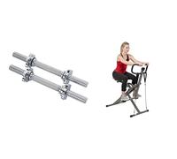 Sunny Health and Fitness Row-N-Ride™ Pro Squat Assist Trainer, Rowing Machine w/Digital Monitor + 35.5 cm Threaded Chrome Dumbbell Bar