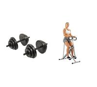 Sunny Health and Fitness Squat Assist Upright Row-N-Ride Rowing Machine, Horse Riding Machine + Exercise Vinyl 18 KG Dumbbell Set Hand Weights for Strength Training, Weight Loss