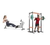 Sunny Health and Fitness Total Body Smart 2-in-1 Stepper Machine, Total Body Workout + 86 cm Olympic Triceps Bar with Ring Collars, Olympic Weight for Weightlifting, Pedal Hook