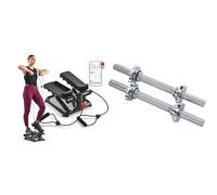 Sunny Health and Fitness Total Body Smart 2-in-1 Stepper Machine, Total Body Workout, Adjustable + 35.5 cm Threaded Chrome Dumbbell Bar
