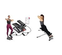 Sunny Health and Fitness Total Body Smart 2-in-1 Stepper Machine, Total Body Workout, Adjustable + 45 Degree Hyperextension Roman Chair, Steel, Grey, One Size SF-BH6629