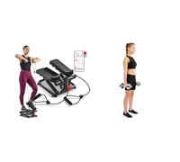 Sunny Health and Fitness Total Body Smart 2-in-1 Stepper Machine, Total Body Workout, Adjustable + Adjustable 15 KG Dumbbell Set w/Carry Case, Space Saver, Secure Quick-Lock
