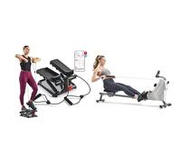Sunny Health and Fitness Total Body Smart 2-in-1 Stepper Machine, Total Body Workout, Adjustable + Compact Folding Magnetic Rowing Machine with 109 CM Slide Rail, 130 KG Max Weight
