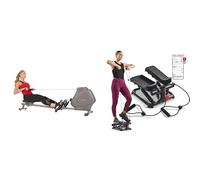 Sunny Health and Fitness Total Body Smart 2-in-1 Stepper Machine, Total Body Workout, Adjustable + Foldable and Compact Magnetic Rowing Machine, 130 KG Max, LCD Display, Super Quiet