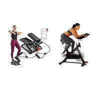 Sunny Health and Fitness Total Body Smart 2-in-1 Stepper Machine, Total Body Workout, Adjustable + Indoor Cycling Wheel with Magnetic Belt Drive, 136kg Max Weight, 20kg Flywheel, Pedal Hook