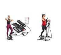 Sunny Health and Fitness Total Body Smart 2-in-1 Stepper Machine, Total Body Workout, Adjustable + Legacy Stepping Elliptical Machine, Total Body Cross Trainer with Ultra- Quiet Magnetic