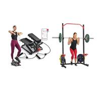 Sunny Health and Fitness Total Body Smart 2-in-1 Stepper Machine, Total Body Workout, Adjustable + Power Zone Squat Stand Rack Power Cage - SF-XF9931
