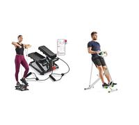 Sunny Health and Fitness Total Body Smart 2-in-1 Stepper Machine, Total Body Workout, Adjustable + Row-N-Ride Squat Assist Trainer for Glutes & Full Body Cardio Workout with Adjustable Resistance