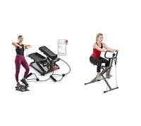 Sunny Health and Fitness Total Body Smart 2-in-1 Stepper Machine, Total Body Workout, Adjustable + Row-N-Ride™ Pro Squat Assist Trainer, Rowing Machine w/Digital Monitor & Resistance Bands