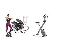 Sunny Health and Fitness Total Body Smart 2-in-1 Stepper Machine, Total Body Workout, Adjustable + Smart Folding X-Bike, Portable Compact Exercise Bike, Indoor, 14-Level Magnetic Resistance
