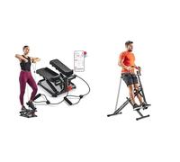 Sunny Health and Fitness Total Body Smart 2-in-1 Stepper Machine, Total Body Workout, Adjustable + Upright Row-N-Ride, Versatile Full-Body Workout Squat Assist Trainer, Easy Setup & Foldable