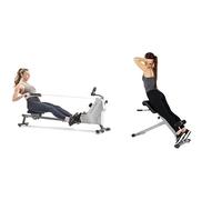 Sunny Health and Fitness Total Body Smart 2-in-1 Stepper Machine, Total Body Workout + Compact Folding Magnetic Rowing Machine with 109 CM Slide Rail, 130 KG Max Weight