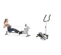 Sunny Health and Fitness Total Body Smart 2-in-1 Stepper Machine, Total Body Workout + Foldable and Compact Magnetic Rowing Machine, 130 KG Max, LCD Display, Super Quiet