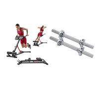 Sunny Health and Fitness Unisex's Station Hyperextension Roman Chair with Dip Station, Black + 35.5 cm Threaded Chrome Dumbbell Bar