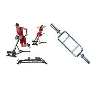 Sunny Health and Fitness Unisex's Station Hyperextension Roman Chair with Dip Station, Black + 86 cm Olympic Triceps Bar with Ring Collars, Olympic Weight for Weightlifting and Bodybuilding