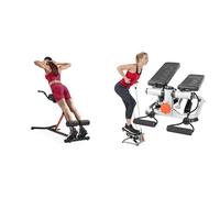 Sunny Health and Fitness Unisex's Station Hyperextension Roman Chair with Dip Station, Black + Advanced Mini Home Steppers, Total Body Workout Stair Machine with Resistance Bands - SF-S0978