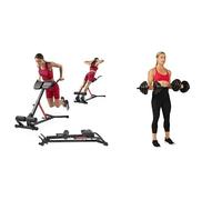 Sunny Health and Fitness Unisex's Station Hyperextension Roman Chair with Dip Station, Black + Exercise Vinyl 18 KG Dumbbell Set Hand Weights for Strength Training, Weight Loss, Workout Bench