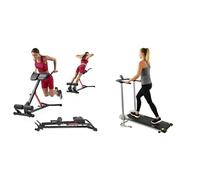 Sunny Health and Fitness Unisex's Station Hyperextension Roman Chair with Dip Station, Black + Foldable Manual Treadmill, Compact Cardio Fitness, Durable Non-Electric Incline Exercise