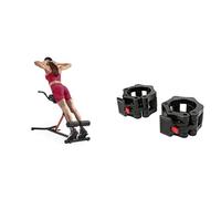 Sunny Health and Fitness Unisex's Station Hyperextension Roman Chair with Dip Station, Black + Locking Collar Clamps with Quick Release for Olympic Barbells for Pro Training