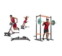Sunny Health and Fitness Unisex's Station Hyperextension Roman Chair with Dip Station, Black + Power Zone Strength Rack Power Cage - 455 KG Weight Capacity, Spotter Bar