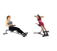 Sunny Health and Fitness Unisex's Station Hyperextension Roman Chair with Dip Station, Black + SF-RW1205 12 Adjustable Resistance Rowing Machine Rower w/Digital Monitor