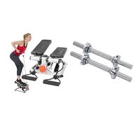 Sunny Health & Fitness Advanced Mini Home Steppers, Total Body Workout Stair Machine + 35.5 cm Threaded Chrome Dumbbell Bar
