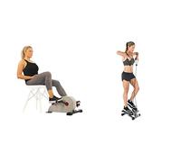 Sunny Health & Fitness Advanced Mini Home Steppers, Total Body Workout Stair Machine + 86 cm Olympic Triceps Bar with Ring Collars, Olympic Weight for Weightlifting, Pedal Hook