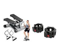 Sunny Health & Fitness Advanced Mini Home Steppers, Total Body Workout Stair Machine + Adjustable 15 KG Dumbbell Set w/Carry Case, Space Saver, Secure Quick-Lock