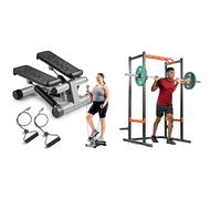 Sunny Health & Fitness Advanced Mini Home Steppers, Total Body Workout Stair Machine + Foldable and Compact Magnetic Rowing Machine, 130 KG Max, LCD Display, Super Quiet